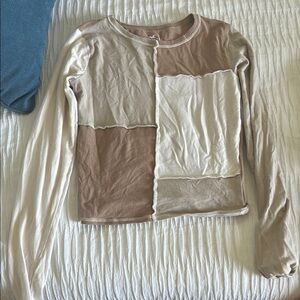 Hollister Cream and Tan Asymmetrical Fitted Blouse